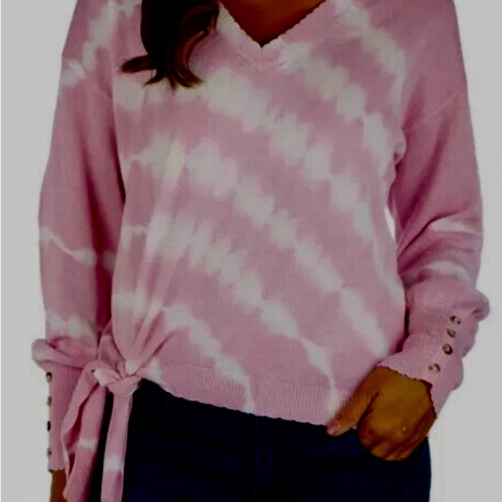 Democracy Pink and White V-Neck Sweater